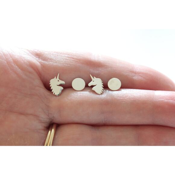 Sterling Silver Unicorn with Circle Earring Set Unicorn with Circle Earring Set